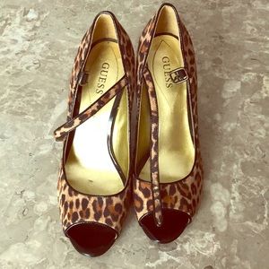 Leopard print peep toe heels